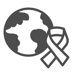 Planet Earth And Cancer Ribbon Solid Icon World