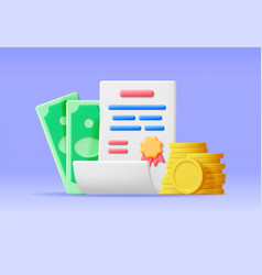 3d Certificate With Stamp And Money Isolated