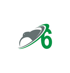 Number 6 With Kiwi Bird Logo Icon Design