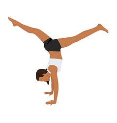 Woman Doing Yoga In Handstand Split Pose Exercise