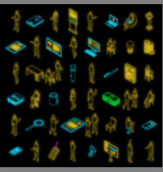 Staff Education Icons Set Neon