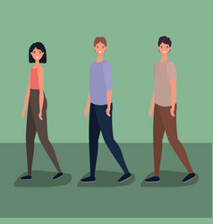 Three Woman And Men Cartoons Walking Design