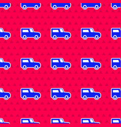 Blue Car Icon Isolated Seamless Pattern On Red