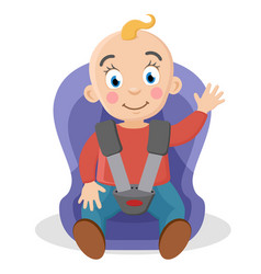 Child Fastened In A Car Seat Waving On A White