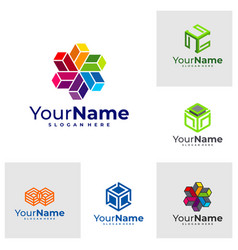 Set Of Creative Cube Logo Hexagon Logo Design