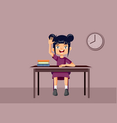 Student Girl Raising A Hand Up In Class Cartoon