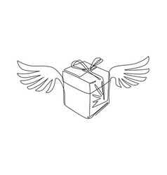 Continuous One Line Drawing Gift Box Flying