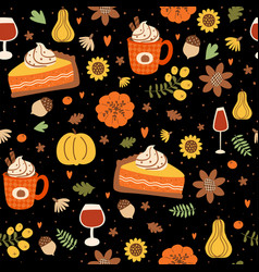 Thanksgiving Dinner Seamless Pattern With Pumpkin