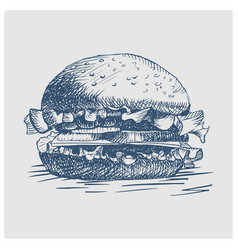 Burger Sandwich Hand Drawn Blue Sketch