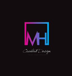 Mh Square Frame Letter Logo Design With Purple