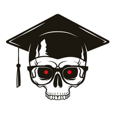 Human Skull With Graduate Cap Glasses And Red