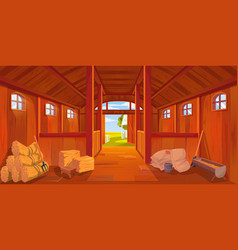 Cartoon Farm Stable Or Barn Interior With Hayloft