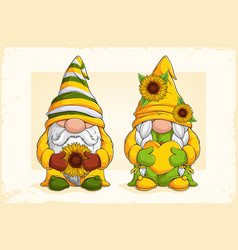 Cute Sunflower Gnomes Holding A Yellow Heart