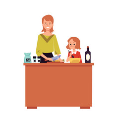 Mother And Daughter Cooking Together Flat