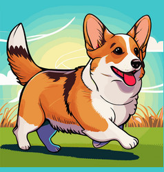 Realistic Corgi Dog Running On The Grass