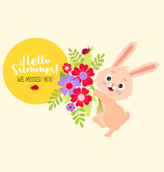 Cute Rabbit With Big Bouquet Of Flowers