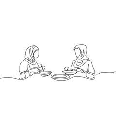 Young Muslim Women Eating In Restaurant