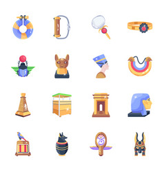 Bundle Of Egyptian Artifacts Flat Style Icons