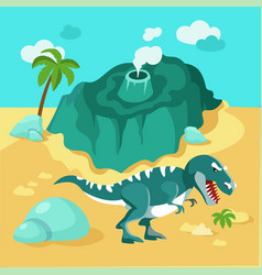 Map Of Island With Volcano And Dinosaur Predatory