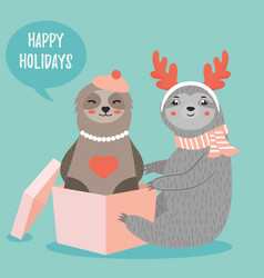 Christmas Card With Two Funny Sloths