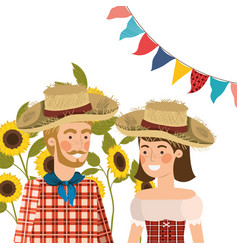 Farmers Couple Talking With Straw Hat