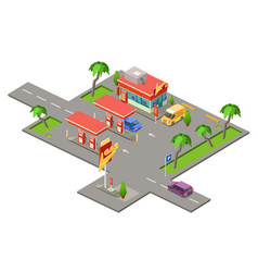 Gas Station Isometric 3d Of Cars Petrol Fuel