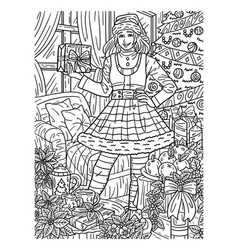 Christmas Woman In Elf Outfit Adults Coloring Page