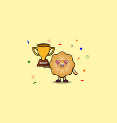 Cute Cartoon Cookies Holding Up The Golden Trophy