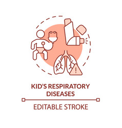 2d Thin Line Red Icon Kids Respiratory Disease