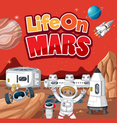 Astronaut Life On Mars Planet Cartoon Poster