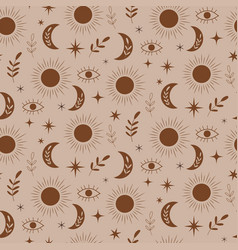 Earthy Brown Boho Sun And Moon Seamless Pattern