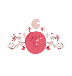 Cute Pink Sleeping Cat With Stars Moon