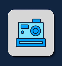 Filled Outline Photo Camera Icon Isolated On Blue