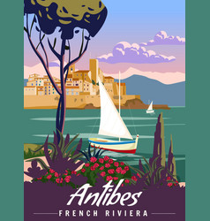 French Riviera Antibes Retro Poster Tropical