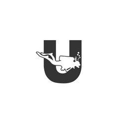 Letter U And Someone Scuba Diving Icon