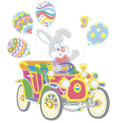 Little Easter Bunny Driving A Retro Car