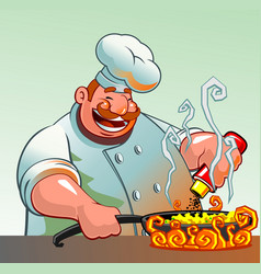 Cartoon Cheerful Chef Preparing Hot Sauce