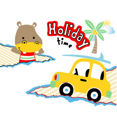 Hippo Cartoon With Little Car