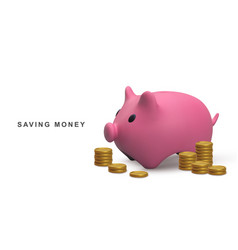 3d Realistic Pink Piggy Bank With Gold Coins