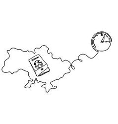 Map Of Ukraine With Clock As Line Drawing On