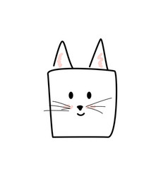 Hand Drawn Squared Cat Portrait Doodle Style