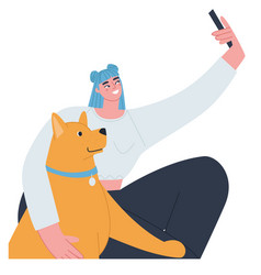 A Girl With Big Dog Takes Photo Of Herself