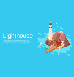 Isometric Lighthouse With Pier Cliff Island