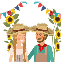 Farmers Couple Talking With Straw Hat