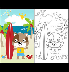 Funny Cat Standing Holding Surfboard In The Beach