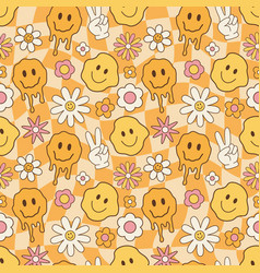 Melted Smiley Faces And Flowers Groovy Seamless