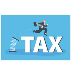 Cartoon Businessman Jumping High Over Word Tax