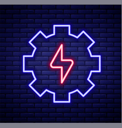 Glowing Neon Line Gear And Lightning Icon Isolated