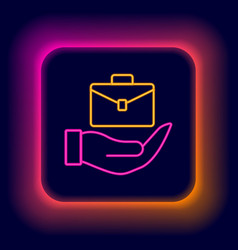 Glowing Neon Line Hand Holding Briefcase Icon