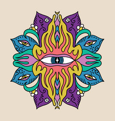 Color Trippy Magic Mandala With Human Eyes